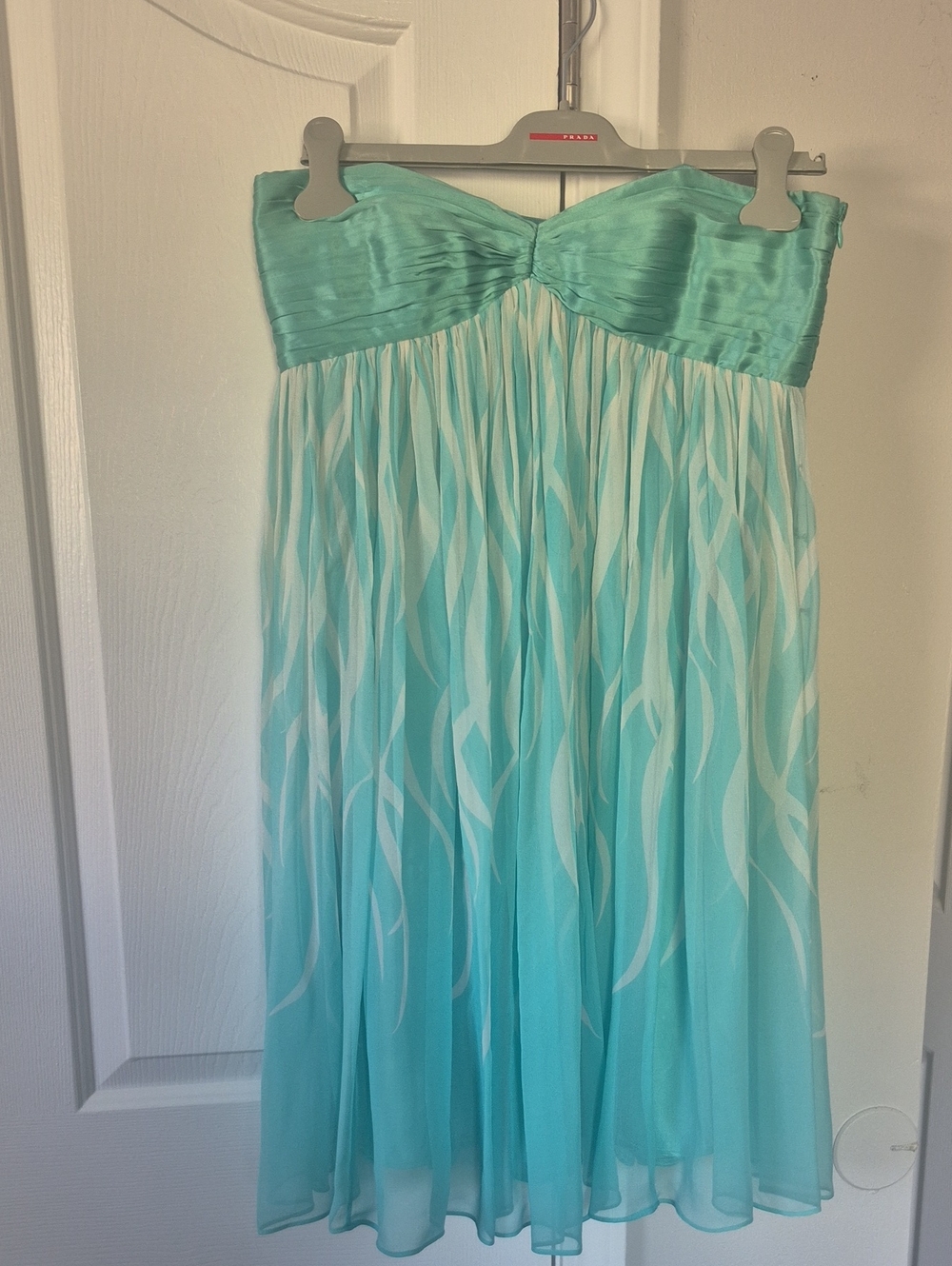 Strapless Aqua Ombre Chiffon Midi Skirt